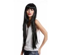 Perruque pour Femme Halloween Carnaval Très Longue Frange Noir Lisse YLX-9501