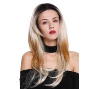 Perruque pour Femme Lace-Front Long Lisse Teil-Mono Ombre Noir Blond Mix