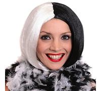 Perruque pour femme maléfique - Demi-noire et moitié blanche - Accessoire de déguisement d'Halloween pour adulte