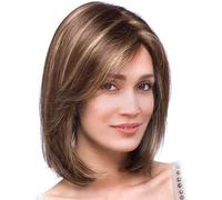 Perruque pour femme, perruque courte pour cosplay, perruque de cheveux synthétiques bruns raides et solides, perruque de cheveux naturels pour femme