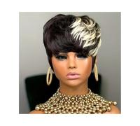 Perruque pour femme Perruques coupe Pixie, cheveux humains brésiliens vierges, coupe courte ondulée, mèches 613 Pour une utilisation quotidienne lors de fêtes