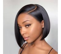 Perruque pour femme Perruques courtes et lisses en cheveux humains, style Bob, avec raie sur le côté, indien(16inches)