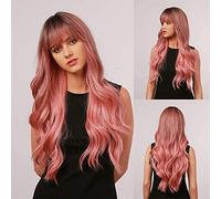 Perruque pour femme, perruques longues ondulées colorées avec frange blond foncé pour femme, perruques synthétiques pour un usage quotidien, une fête, un cosplay, un rendez-vous et toute autre