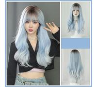 Perruque Pour Femmes Avec Cheveux Longs Bouclés 62 Cm Automne Et Hiver Perruque Bleu Glace Simulation De Fibres Chimiques Couverture Complète De La Tête