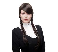 Perruque pour Femmes Cosplay Braun Brun Foncé Tressé Pigtails Écolière 3446-4