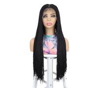 Perruque pour femmes Front Lace Headband Thin Double Twisted Braid Wig For Women Perruques humaines(Noir)