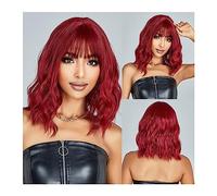 Perruque pour femmes Noir court ondulé Bob perruques synthétiques Cosplay Lolita perruque colorée for les femmes Afro résistant à la chaleur vague naturelle perruque de cheveux avec une frange Perruqu