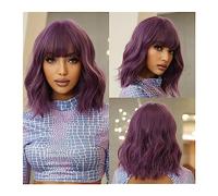 Perruque pour femmes Noir court ondulé Bob perruques synthétiques Cosplay Lolita perruque colorée for les femmes Afro résistant à la chaleur vague naturelle perruque de cheveux avec une frange Perruqu