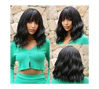 Perruque pour femmes Noir court ondulé Bob perruques synthétiques Cosplay Lolita perruque colorée for les femmes Afro résistant à la chaleur vague naturelle perruque de cheveux avec une frange Perruqu
