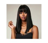 Perruque pour femmes Perruque cheveux mi-longs noirs en fibre chimique haute température avec mécanisme de couverture de tête Perruques humaines