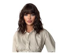 Perruque Pour femmes Perruque courte ondulée marron avec frange for femme, couvre-tête naturel for les déplacements quotidiens