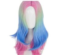 Perruque pour femmes Perruque de cheveux longs bouclés couleur dégradée, rose, bleu, violet, grosses vagues, respirante, naturelle, style cosplay quotidien, cent Perruques humaines