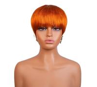 Perruque pour femmes Perruque frange courte orange vif for femme, cheveux courts à la mode et raides Perruques humaines