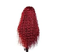Perruque Pour femmes Perruque Lace Front Wig naturelle ondulée, cheveux humains, pre-plucked, bordeaux, 13x6, Transparent HD, for femmes(28inches)