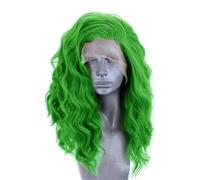 Perruque pour femmes Perruque synthétique mi-longue ondulée verte, tenue quotidienne, naissance des cheveux, perruque Lace Frontal Cosplay Perruques humaines(20inches)