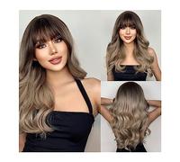 Perruque Pour femmes Perruques synthétiques longues ondulées noires avec frange for femmes perruques de vague de corps Cosplay utilisation naturelle quotidienne cheveux résistants à la chaleur Perruqu