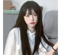 Perruque Pour Femmes Style Coréen Cheveux Longs Raides Respirant Naturel Bandeau Complet Noir Marron 60 Cm