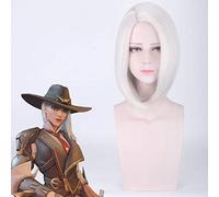 Perruque pour Halloween, fête de Noël, déguisement, perruque Overwatch Hero Ash Silver and White cheveux courts style cosplay perruque
