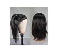 Perruque pour Homme 12” Long Human Hair Men’s Toupee 10”x8” Base Size 130 Density Hair Replacement System for Men Straight Hair(Natural Black)