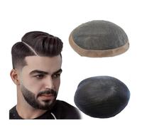 Perruque pour Homme 6" Toupee for Men,MONO Hairpiece Human Hair System Units Natural Black(6x9)