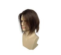 Perruque pour Homme 9 Inch Long Hair Men's Toupee 6"×8" Human Hair with PU Around(Brown)