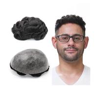 Perruque pour homme - Cheveux humains naturels - Prothèse capillaire - 0,1 à 0,12 mm - Base en polyuréthane - Densité de 130 % - Système capillaire - Pour homme (1B30#)