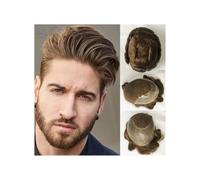 Perruque pour homme, Cheveux humains postiches durables dentelle mince système de remplacement for hommes Toupees noeuds blanchis suisse dentelle avant avec perruque masculine,Perruque blonde(Dark Br