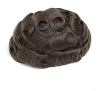 Perruque pour Homme Extensions de cheveux humains européens en PU for hommes, 0,06 à 0,08 mm, dentelle française, système capillaire(Medium Light Brown,7x10)