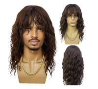 Perruque pour Homme Perruque bou et ondulée de 45 cm de long for homme, perruque synthétique for cosplay avec frange(BROWN)