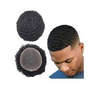 Perruque pour Homme Postiche afro bouclé for hommes noirs, système de remplacement de cheveux humains en dentelle intégrale, prothèse capillaire for hommes de 20 x 25 cm Perruques(10mm)