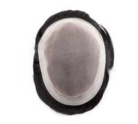 Perruque pour Homme Postiche en cheveux humains à base de peau PU for homme, prothèse capillaire indienne fine et large(1B#,8x10)