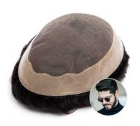 Perruque pour Homme Postiche for homme avec revêtement en poly autour des cheveux humains, prothèse capillaire for homme Perruques(1 - Jet Black,7x9)