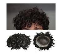 Perruque pour Homme Toupee Afro for hommes postiche bou profonde Fine Mono et NPU autour de la Prothèse for Base systèmes cheveux humains naturels Toupet