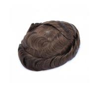 Perruque pour Homme Toupee for Men French Lace & PU Base 6" Human Hair 30 mm Wave Wig Medium Density Brown(6x8")