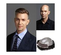 perruque pour hommes Bio-Toupet for hommes 0,06-0,08 mm V-loop PU Skin Lace Front Hair System Unité Toupet for hommes 8x10" Prothèse capillaire masculine durable # 1B Postiche naturel cheveux raides(1