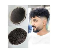 Perruque pour hommes Postiche en cheveux humains bouclés de 20 mm for hommes, postiche respirant dentelle française complète, prothèse capillaire for Toupet pour hommes(2#)