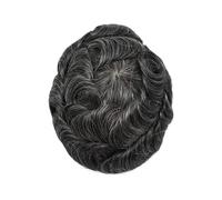perruque pour hommes Postiche en cheveux humains naturels avec cheveux gris for homme, prothèse capillaire en dentelle suisse, perruque indienne en PU for homme cheveux raides(1B30)
