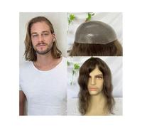 perruque pour hommes Postiche for homme, système de remplacement de cheveux humains de 12 pouces de long, couleur brun moyen 4#, 8 x 10 pouces, base fine en PU, postiche for homme cheveux raides