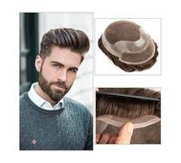 Perruque pour hommes Prothèse capillaire for hommes Toupet en cheveux humains for hommes Top en dentelle suisse avec PU autour Postiche for hommes Ligne de cheveux naturelle Système de cheveux indiens