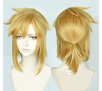 Perruque pour la légende de Zelda : respiration du lien sauvage court queue de frange dorée résistante à la chaleur perruque cosplay perruque costume + bonnet gratuit