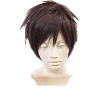 Perruque pour l'attaque sur Titan Eren Jaeger - Marron foncé - Pour homme - Fibre synthétique à haute température - Cheveux courts - Avec bonnet de perruque