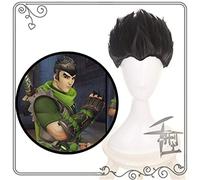 Perruque pour Overwatch Young Genji OW - Courte - Vert/noir - Cosplay - Cheveux synthétiques - Résistant à la chaleur - Perruque manga QX - Noir