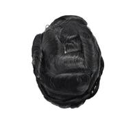 Perruque pour une utilisation quotidienne en soirée Dessus mono respirant avec peau en PU autour de cheveux humains naturels, prothèse capillaire masculine(1#,8x10)