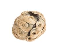 Perruque pour une utilisation quotidienne en soirée Prothèse de cheveux masculins à peau fine, Base en PU, toupet for hommes, Double nœud, racines brunes, couleur blond ombré(8x10)