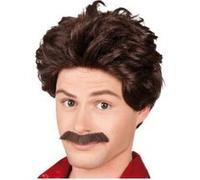 Perruque Presentateur 70' Avec Moustaches Marron G