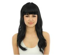 P'TIT CLOWN - 68061 - Perruque Longue Raide à Frange - Long Fringed Wig - Pour Carnaval, Fêtes à Thèmes, Soirées Costumées, Cosplay, Manga, Halloween - Adulte Femme - Cheveux Synthétiques - Noir
