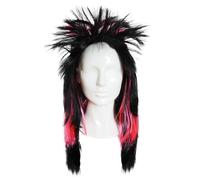 Perruque Punk Rocker Noir & Rose - Coiffure Mullet avec pointes et cheveux longs - Parfait pour les soirées punk, les événements musicaux et les occasions déguisées