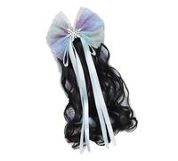 Perruque queue de cheval bouclée en forme de nœud for enfants, couvre-chef tressé synthétique naturel for enfants(SkyBlue)