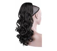 Perruque queue de cheval ondulée noire avec cordon de serrage pour femme noire, fibre synthétique, bonnet en dentelle respirante de 45,7 cm