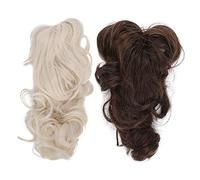 Perruque queue de cheval postiche bouclée pince à griffes 2 pièces femmes fibre synthétique longue épaisse aspect naturel rehausseur de volume de cheveux pour les fêtes usage